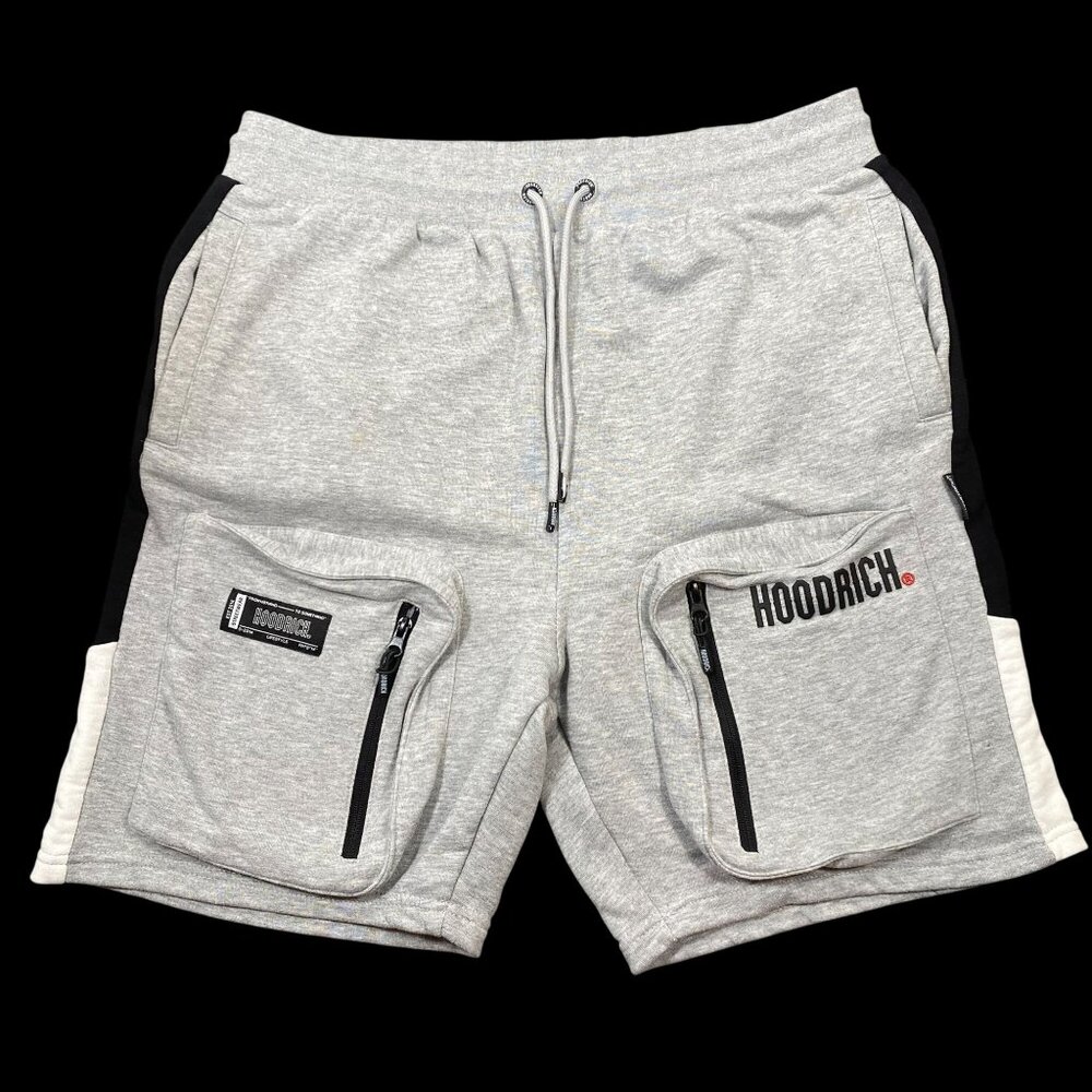 Hoodrich Gray/Black Mens Size XXL Drawstring Shorts Zippered Pockets & Logo